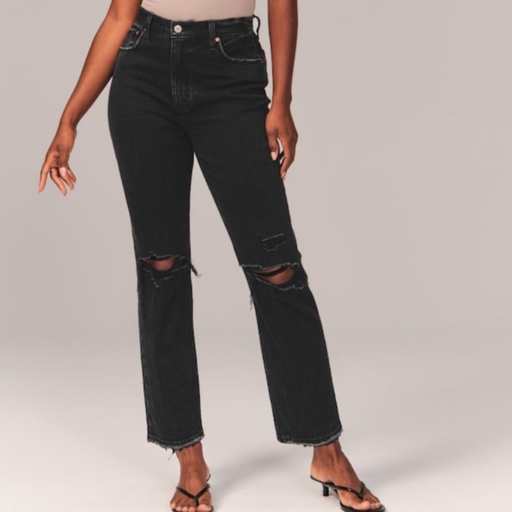 Abercrombie & Fitch Ankle Straight Ultra High Rise Curve Love Black